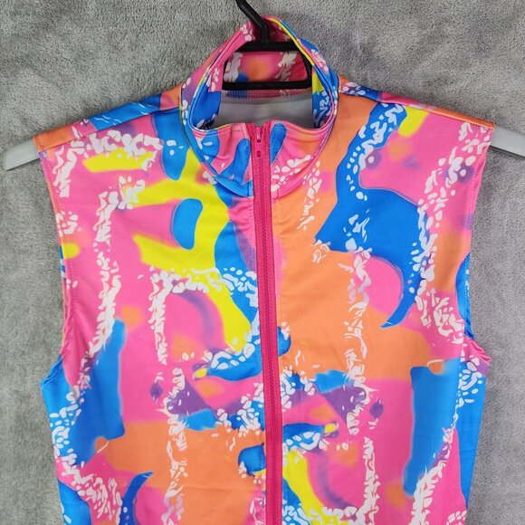 Mens Colorful Ken Costume Vest Jacket Full Zip Retro Sleeveless Disco Size S - Picture 4 of 10
